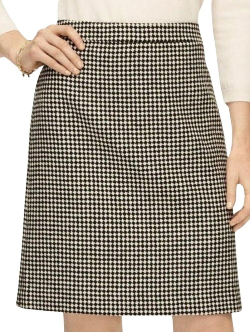 Talbots Black Tan HoundstoothSize 14 Pencil Skirt Lined Like New CN-2025